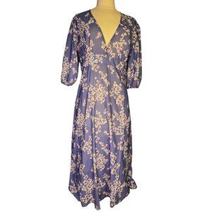 Rihoas Lavender Blue Floral Maxi Dress WT Size L Cottagecore Romantic Feminine